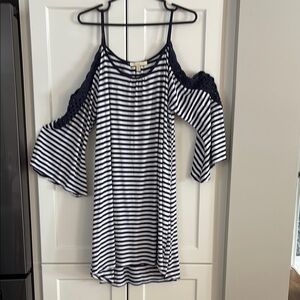 Striped Cold Shoulder Beach Coverup